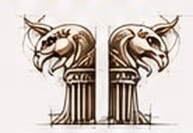 Two griffins facing outward above a column