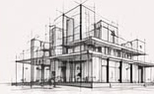 Line drawing of a contemporary building