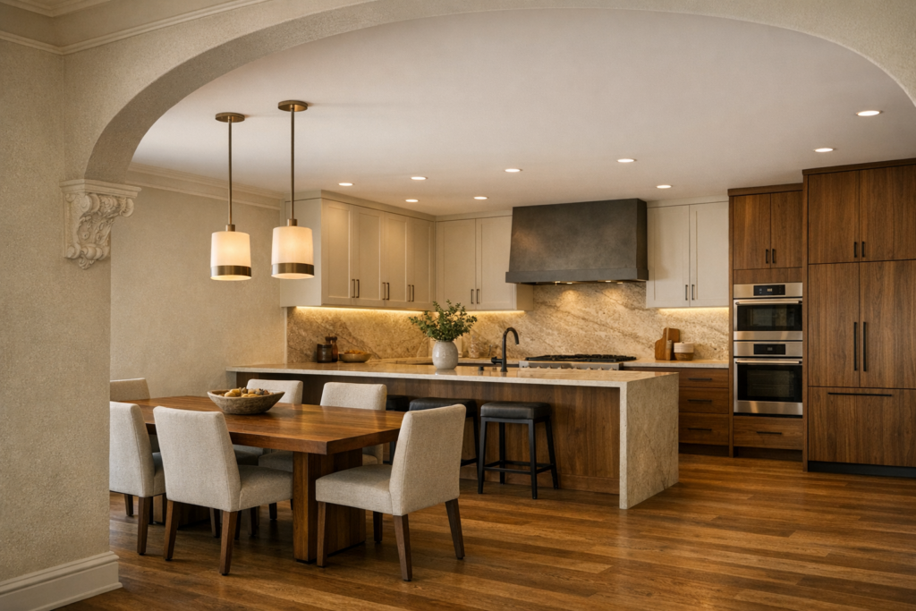 Contemporary residential renovation with new kitchen and dining space