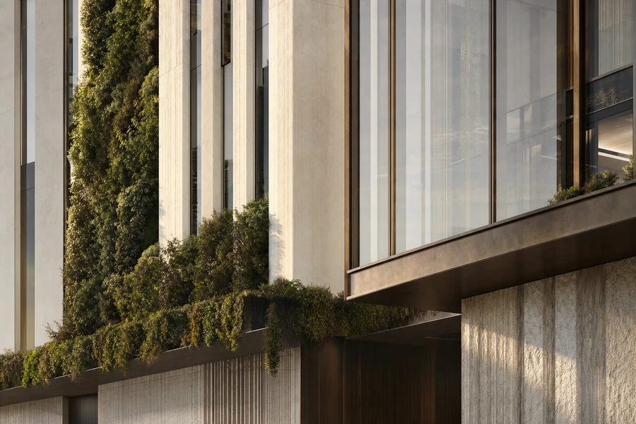 A planted living facade on a contemporary building